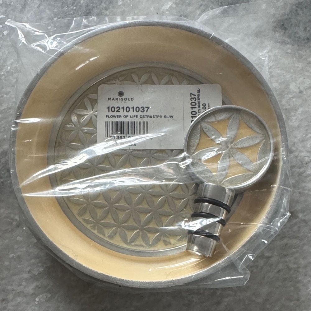 Marigold Flower of Life Decorative Dish with Stopper - yellow  & Silver